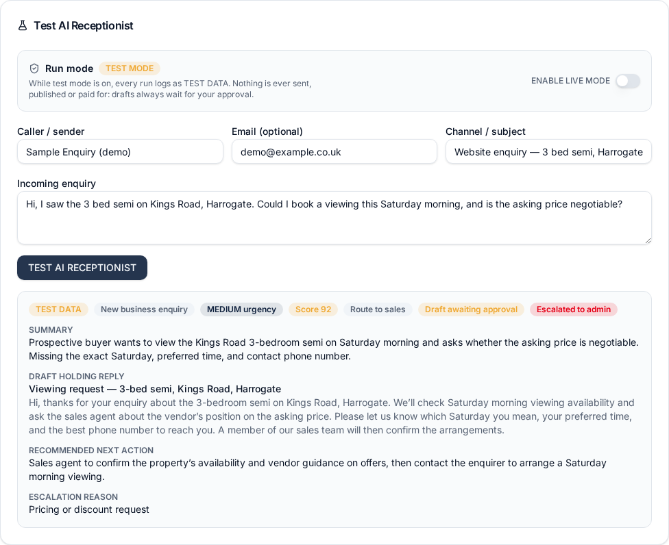 MoveLane admin screen — Enquiry triage and routing